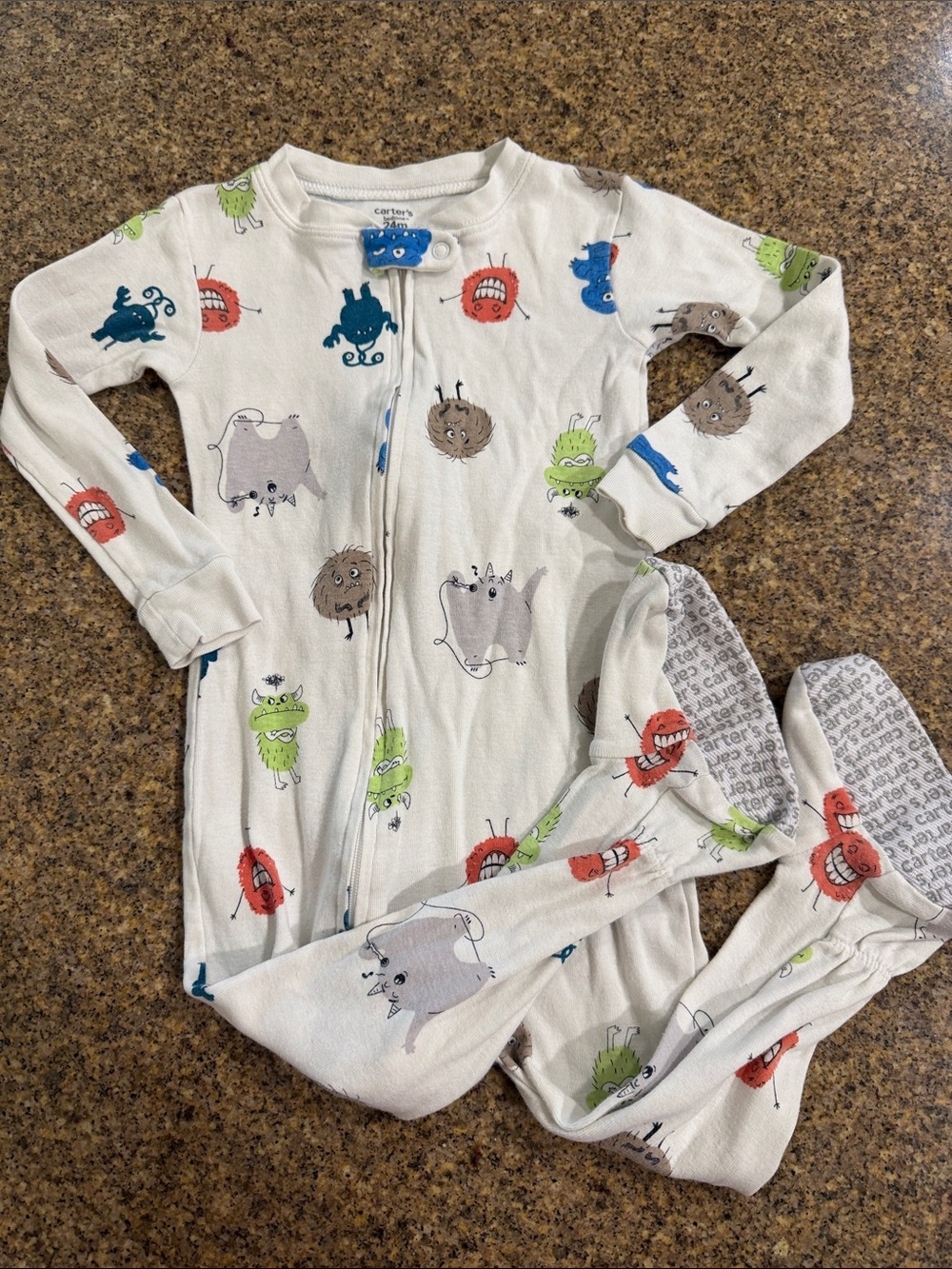 Carter's Cream Footed One-Piece with Colorful Monster Print
